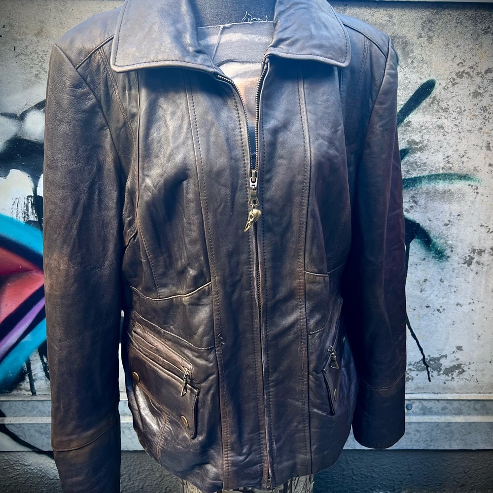 Vintage Lamb Leather Bomber Jacket Anorak Large-XL - Picture 8 of 16